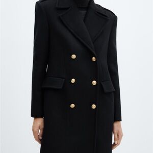 New Zara Black Double-breasted Wool Coat SZ Medium